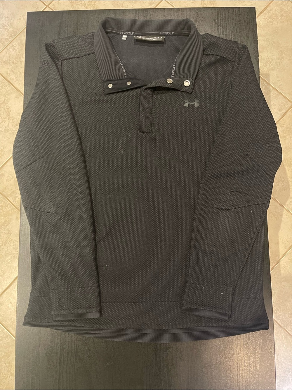 Under Armour Black Textured Snap-Collar Long Sleeve Polo